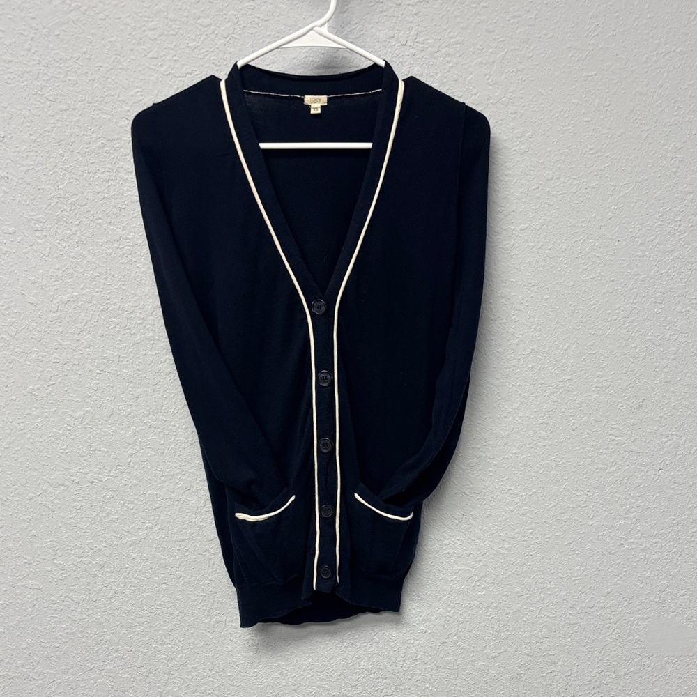 J. Crew Navy Blue W’s XS Cardigan with White Trim. 100% Cotton. Gently Used. - Picture 9 of 10